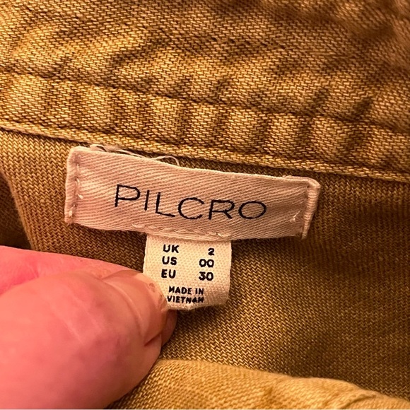 Anthropologie Pilcro Cross-Back Apron Pleated Dress Gold Woman's Size 00 - Picture 10 of 11